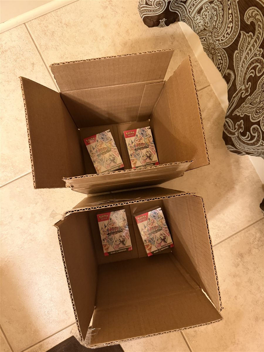 Pokemon products packed in cardboard boxes