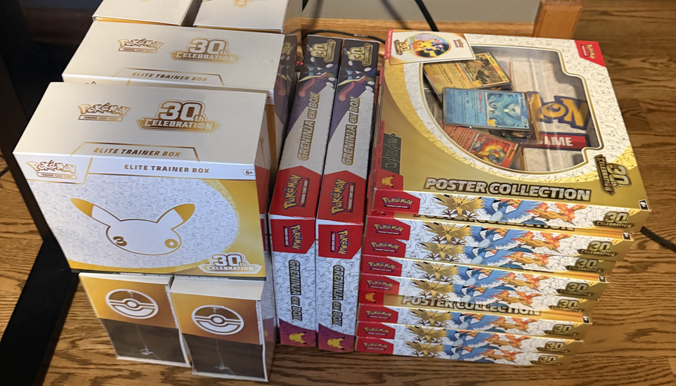 Pokémon collections received in several cardboard boxes